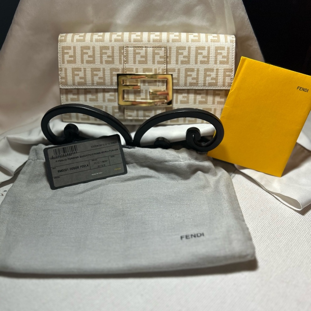 Authentic Fendi Beige Monogram Zucca Forever Floral Wallet
